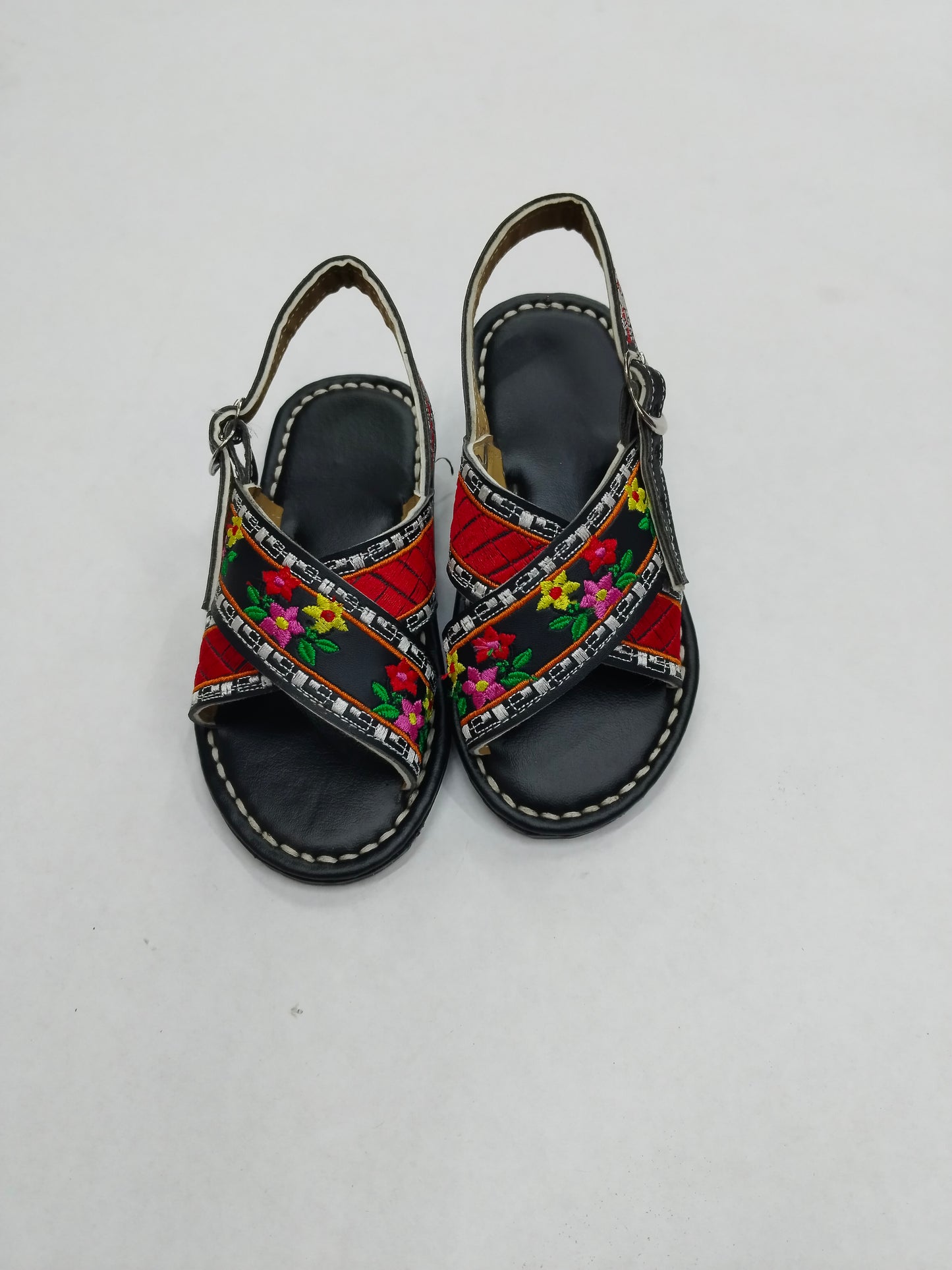 Greca & Red Flowers Embroidered Cross-Strap Huarache (Women)