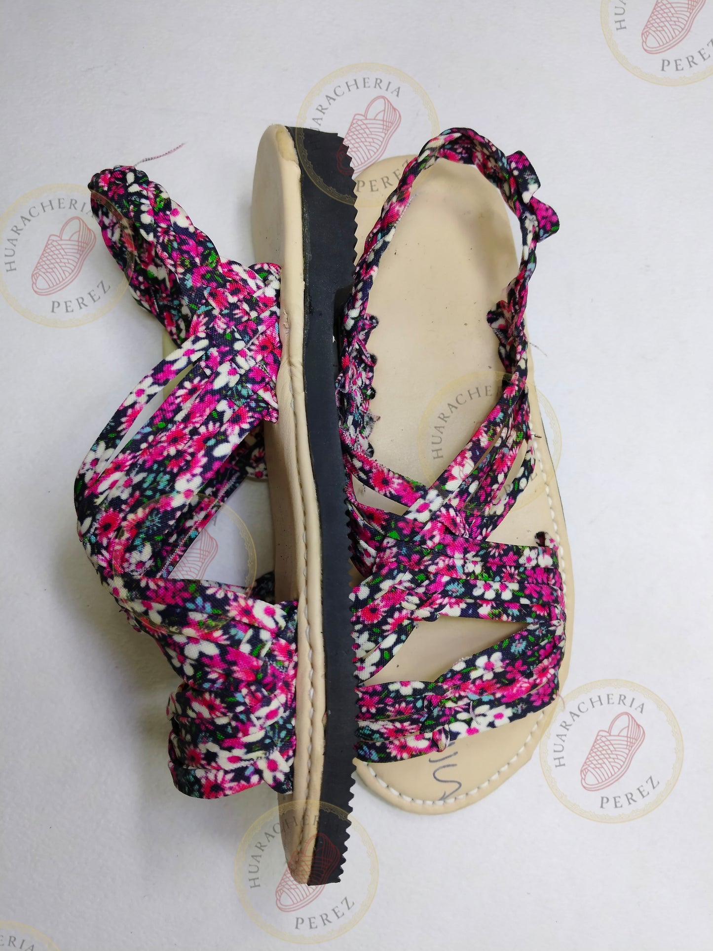 Heeled Artisan Huarache – Soft Step Elegance (Pink Pattern)
