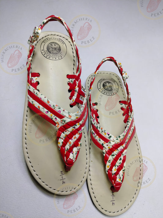 Handwoven Leather Thong Huarache – Floral Red Edition