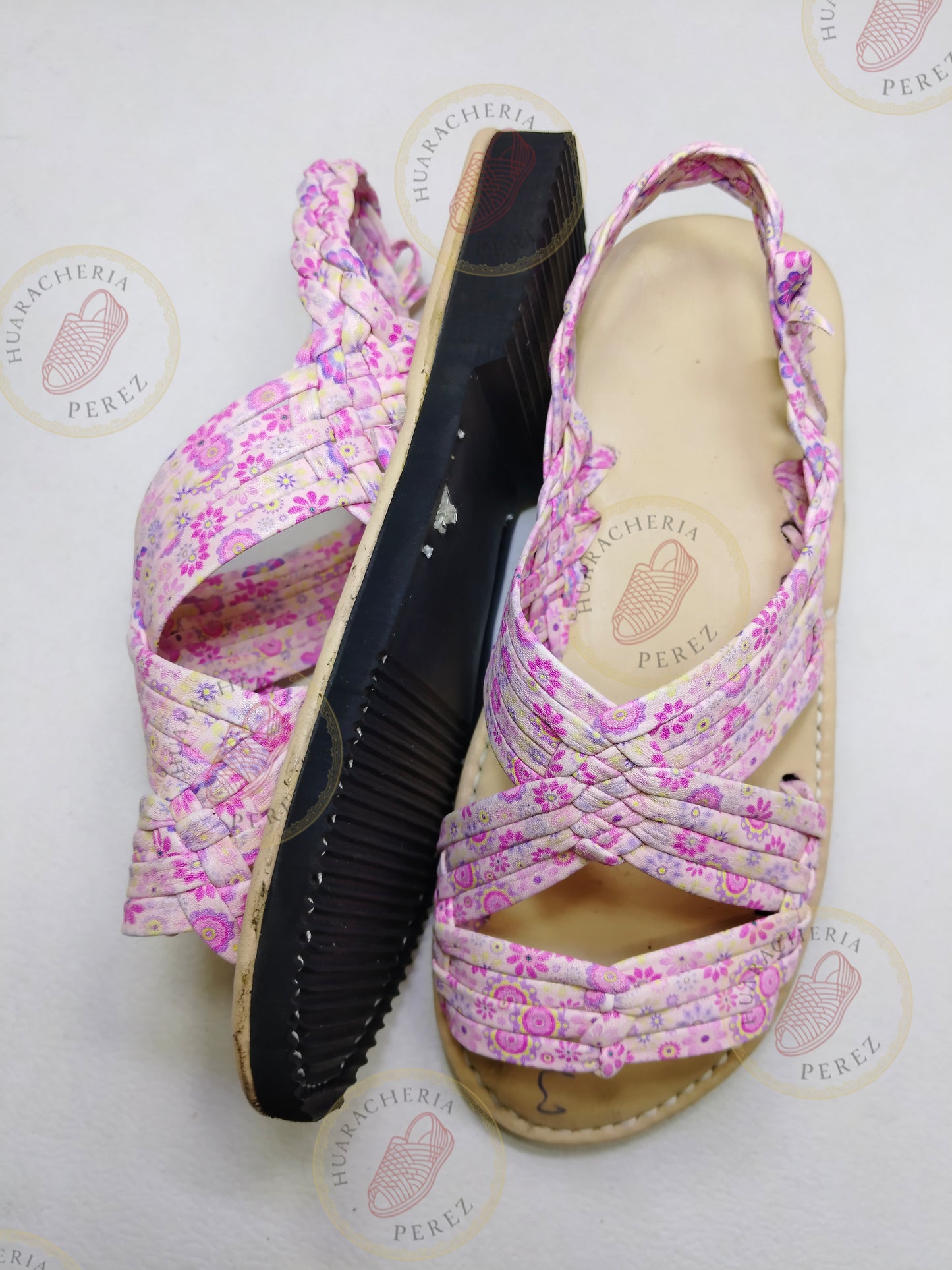 Heeled Artisan Huarache – Soft Step Elegance (Pink Pattern)
