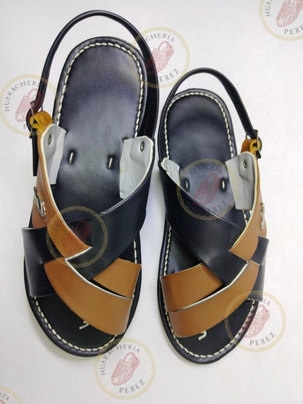 Two-Tone Crossed Strap Huarache – Flat Sole