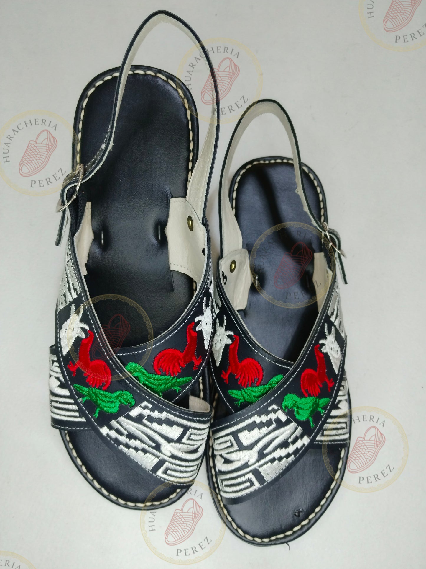 Handmade Crossed Embroidered Huarache – Rooster & Greca Heritage