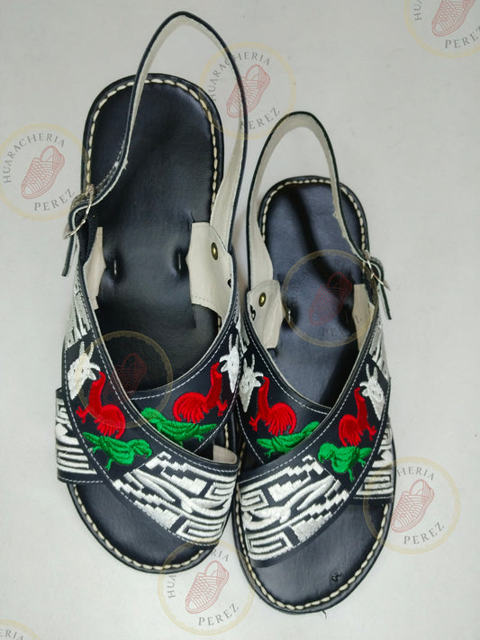 Handmade Crossed Embroidered Huarache – Rooster & Greca Heritage