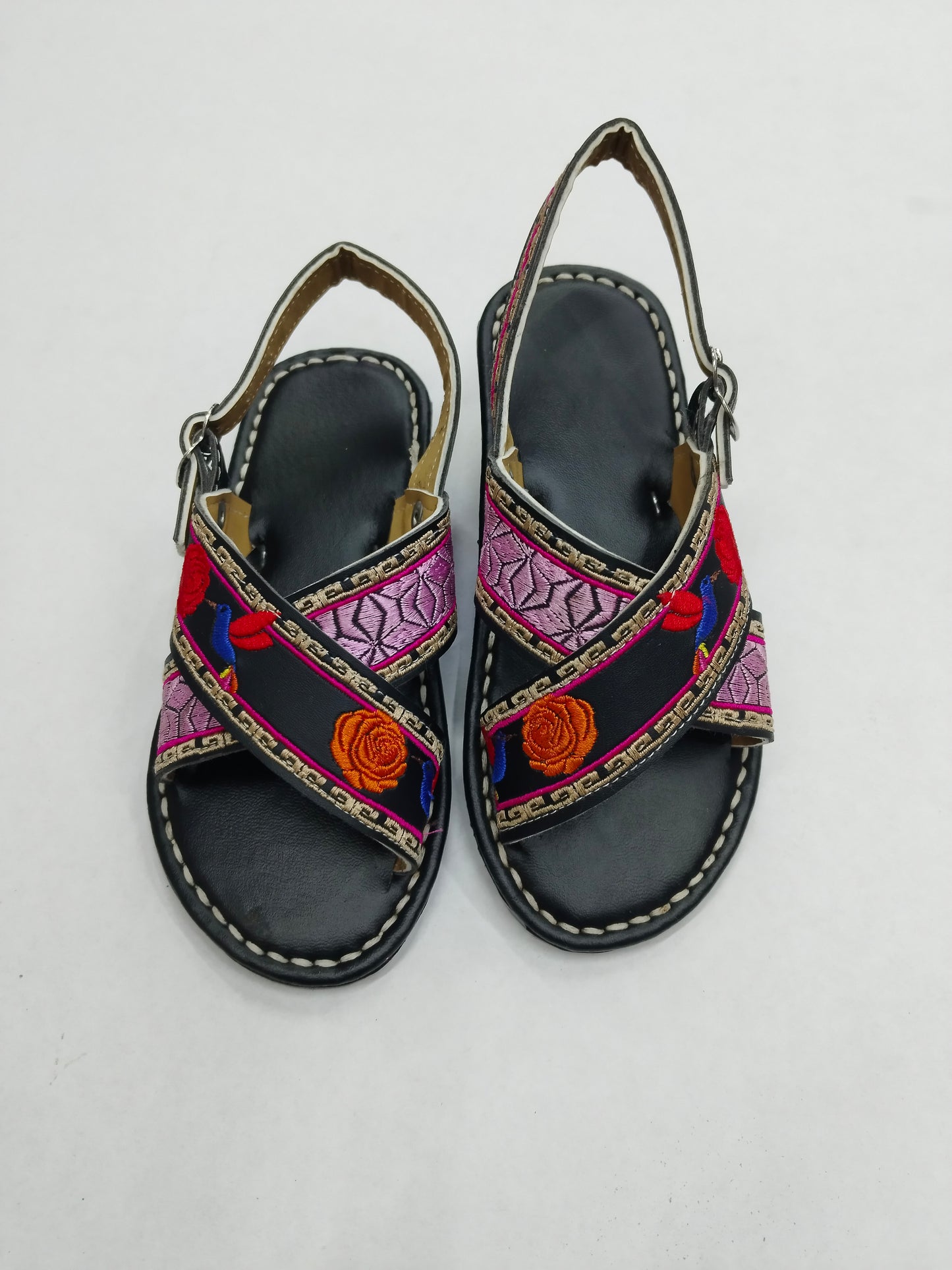 Greca & Red Flowers Embroidered Cross-Strap Huarache (Women)